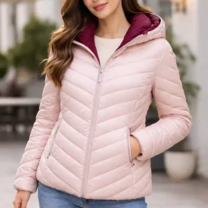 This is a red women's padded jacket Michael Kors