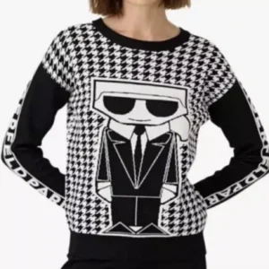 KARL Lagerfeld Paris sweater that combines bold branding with a classic patterns
