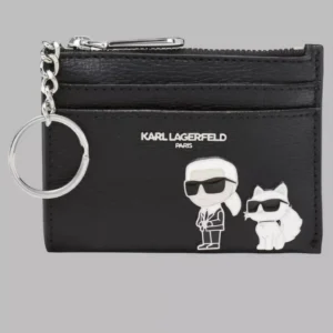 Karl Lagerfeld Paris zip-top card holder that features the designer's most famous companion