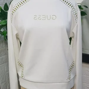 a stylish women's crewneck sweatshirt in a crisp white