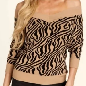 Pullover GUESS A classic black and beige  tan V-neckline