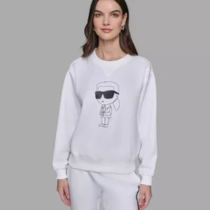 Karl Lagerfeld Women’s White Sweatshirt – Iconic Cartoon Print