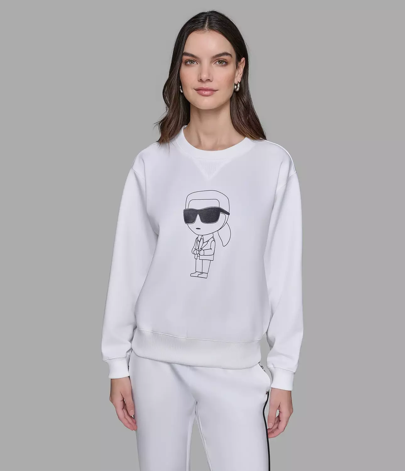 Karl Lagerfeld Women’s White Sweatshirt – Iconic Cartoon Print