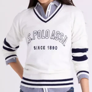 V Neck Sweater A white knit sweater by U.S. polo Assn