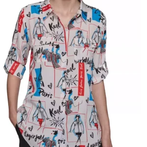Karl Lagerfeld Paris Women's Graphic Print Button-Down