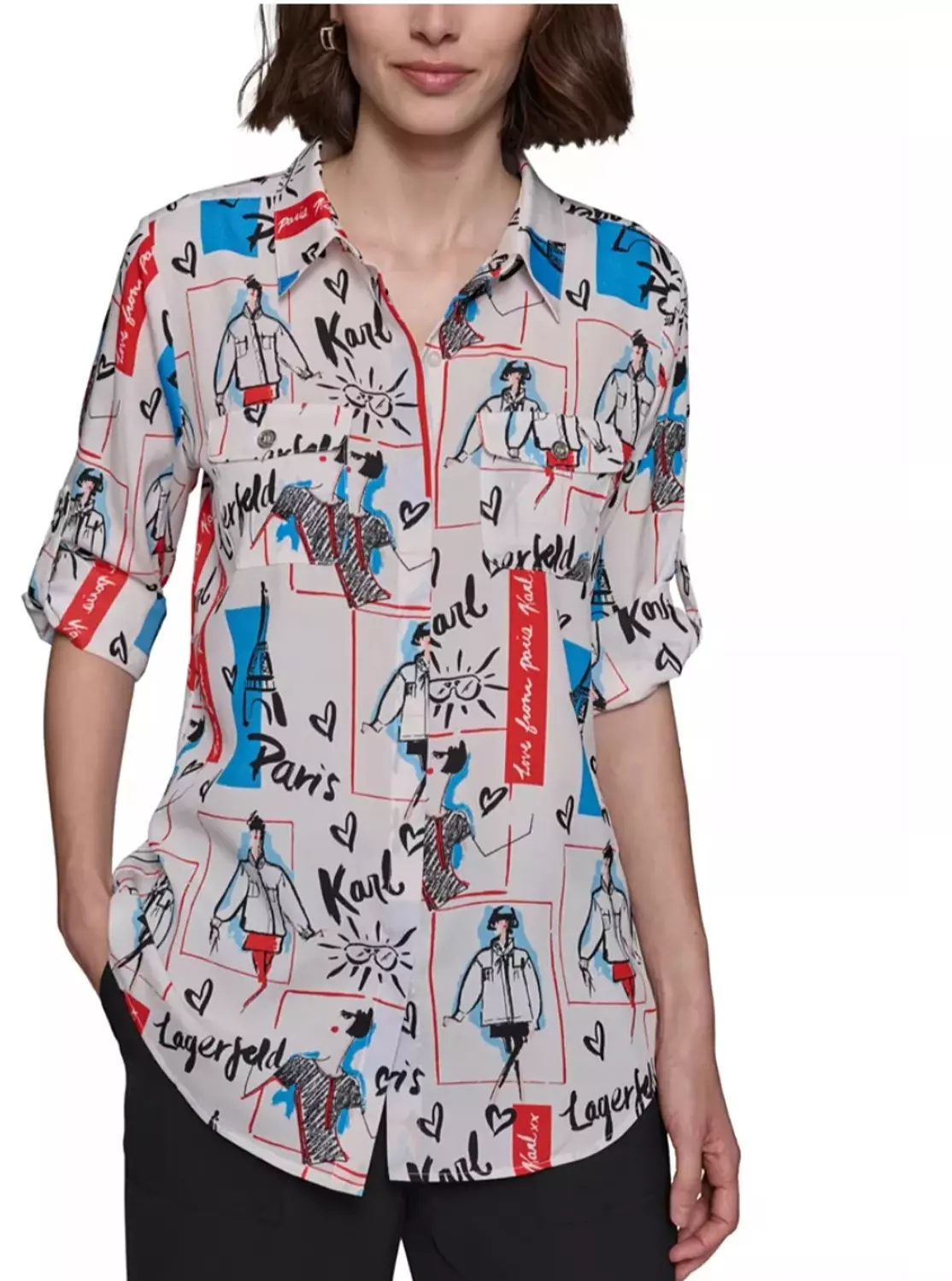 Karl Lagerfeld Paris Women's Graphic Print Button-Down
