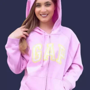 GAP Arch logo Zip Hoodie light pink