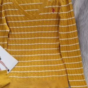 Pullover U.S. Polo Assn. Cable Knit classic V-neck mustard yellow