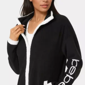 Bebe Sherpa-Trim Fleece Jacket black