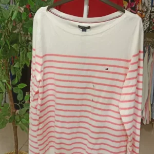 Tommy Hilfiger Striped Sweater – White & Pink