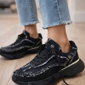 Michael Kors (MK) Frayed Denim Platform Sneakers.