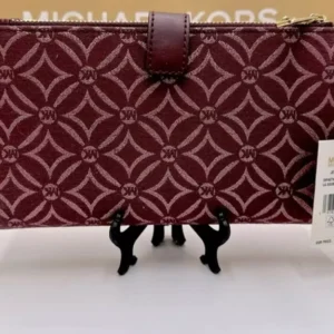 Michael Kors Jet Set Travel Lg Double-Zip Wristlet-Wallet-PhoneHolder Oxblood