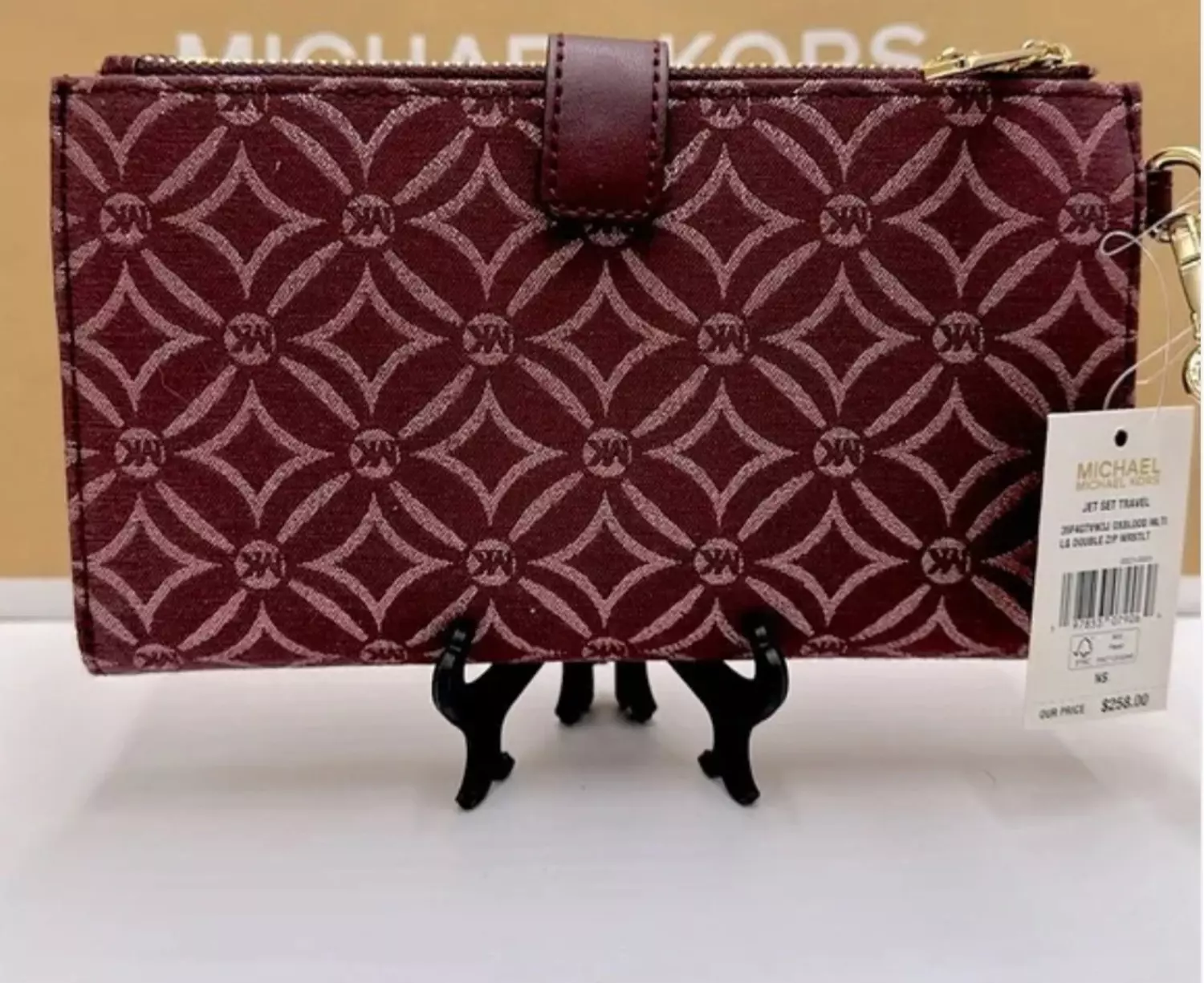 Michael Kors Jet Set Travel Lg Double-Zip Wristlet-Wallet-PhoneHolder Oxblood