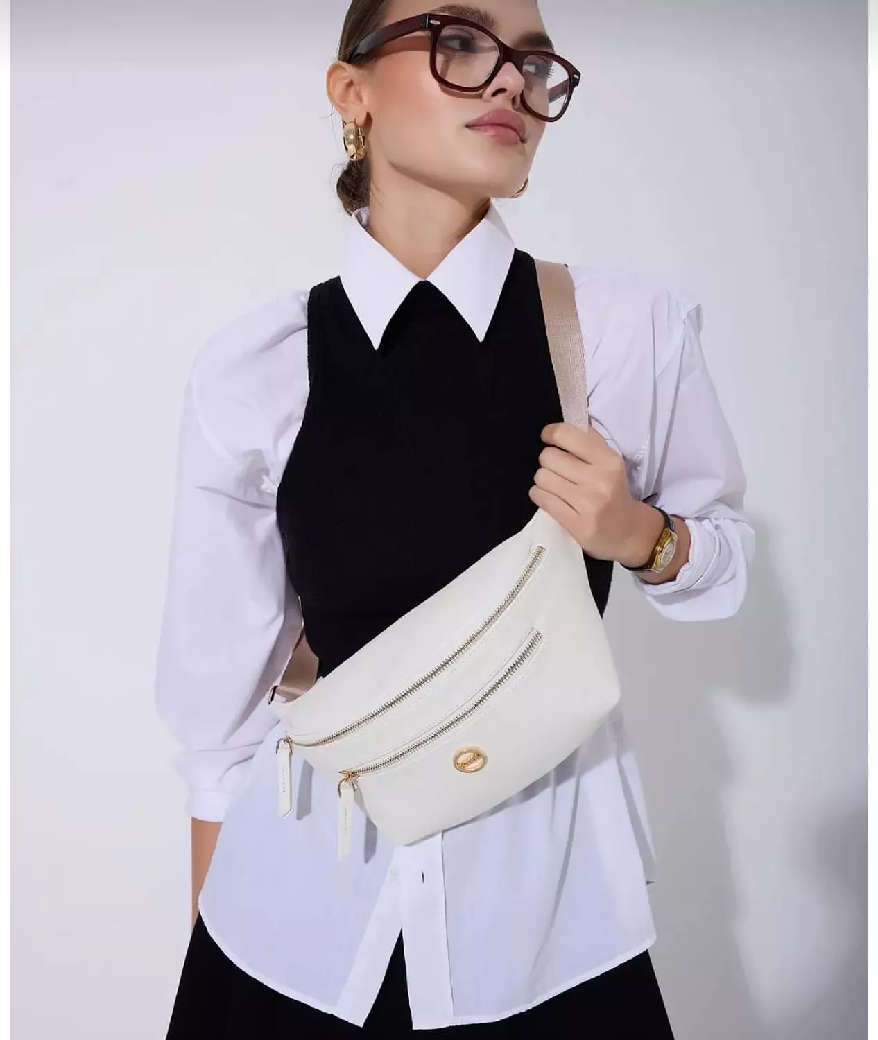 Fossil White Leather Belt Bag