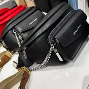Michael Kors Black Belt Bag – With Chain Detail & Front Pouch