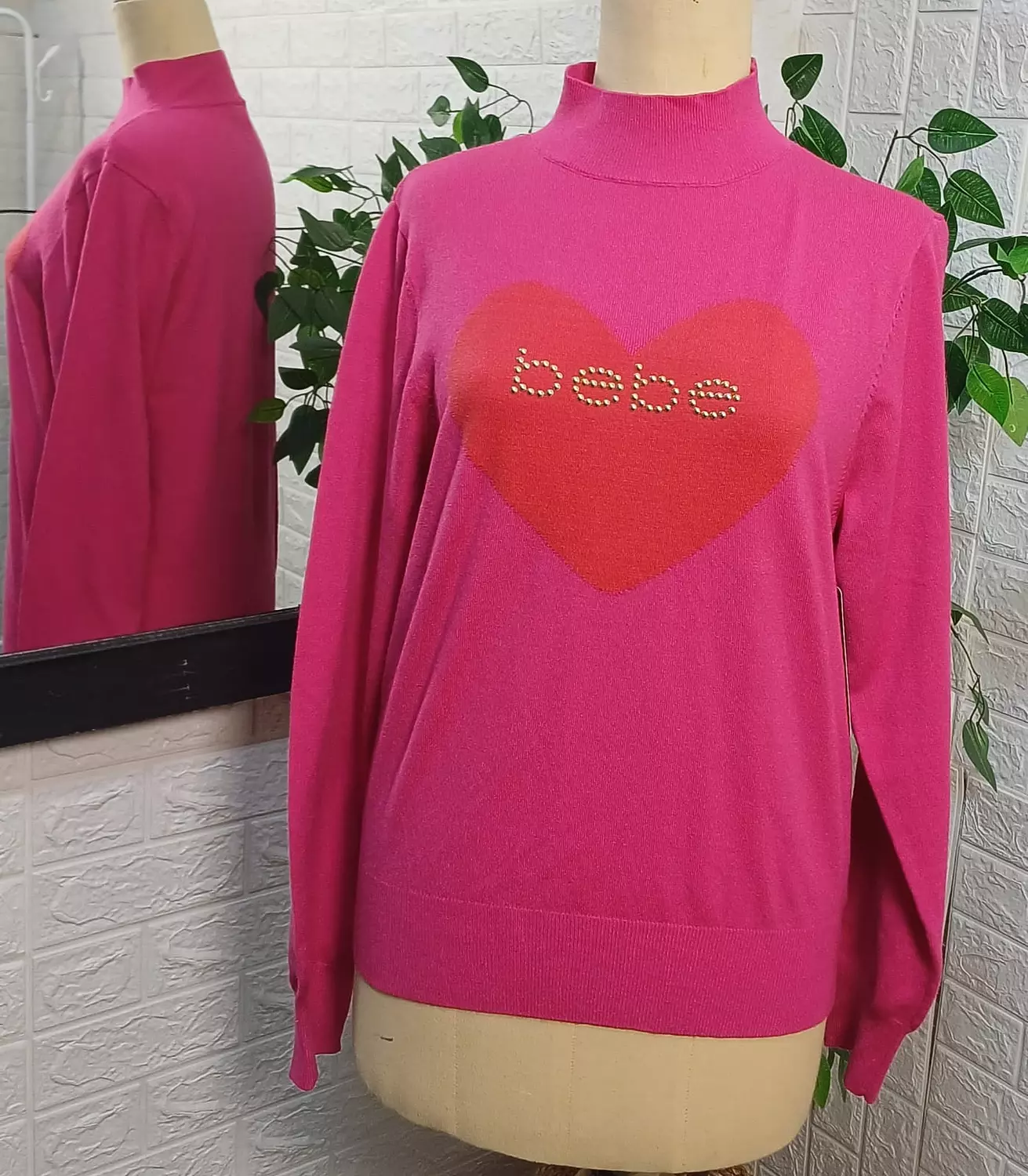 Bebe long sleeve knit pullover hot pink