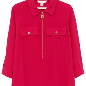 Michael Kors Women’s Zip-Front Blouse – Hot Pink