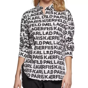 Karl Lagerfeld Paris Women’s Allover Logo Shirt – Black & White