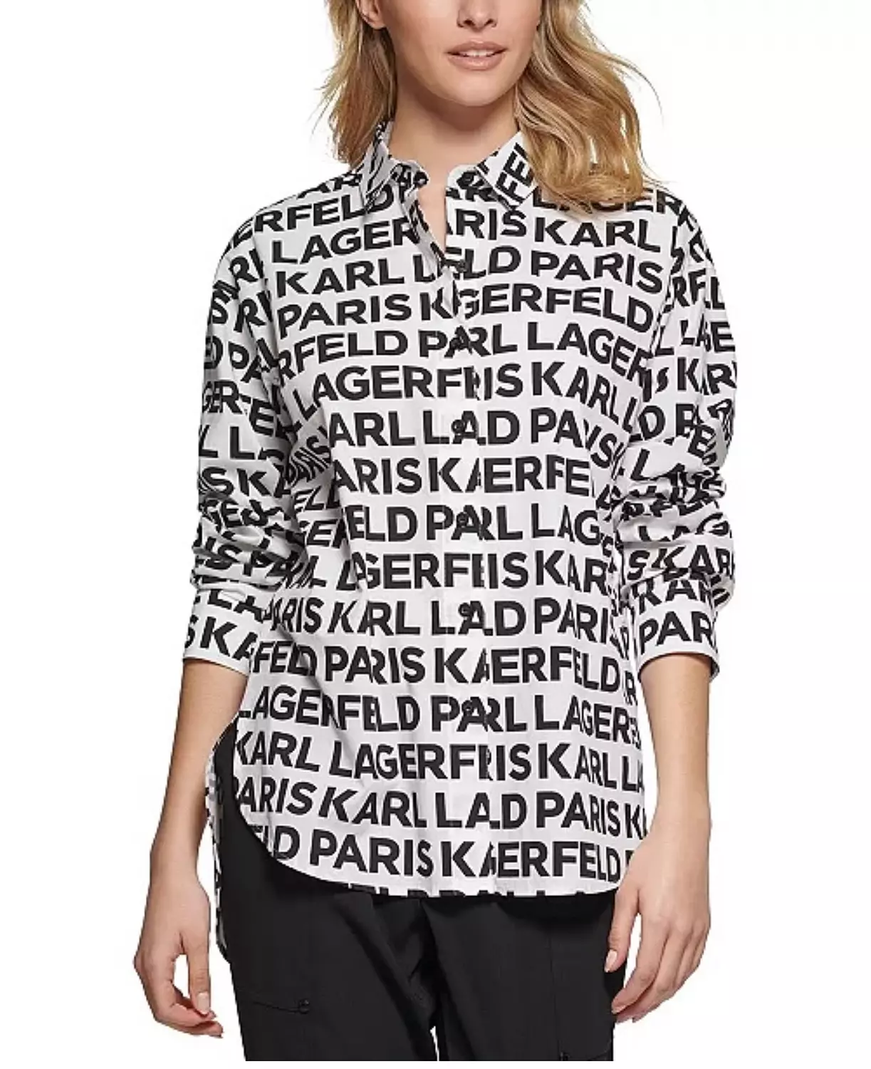 Karl Lagerfeld Paris Women’s Allover Logo Shirt – Black & White