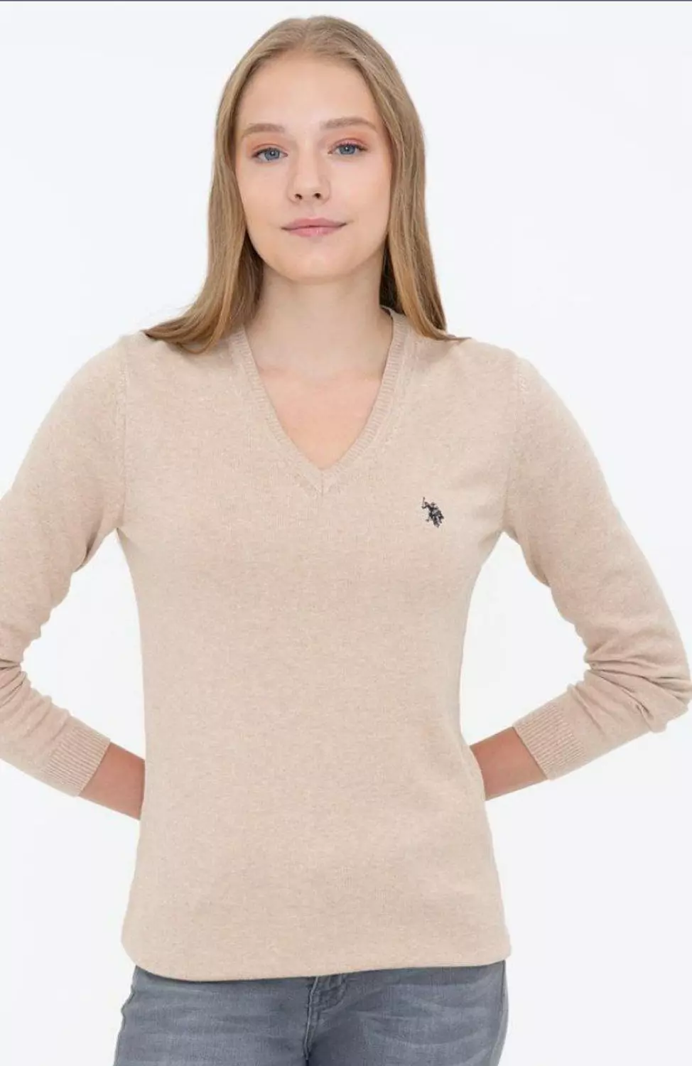Pullover U.S. POLO ASSN classic V-neck light beige - Image 2