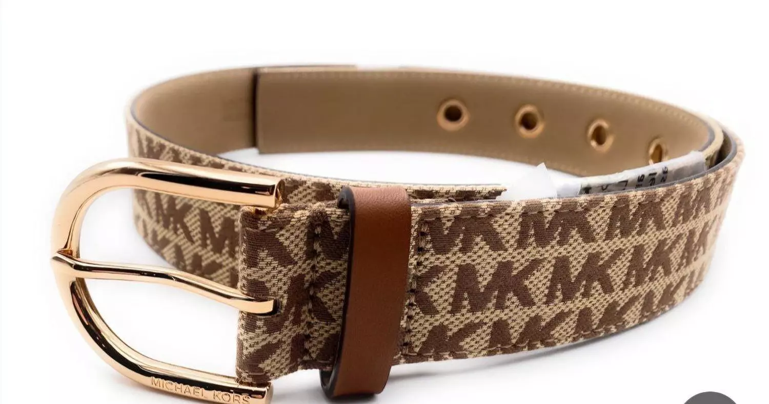 MICHAEL KORS SIGNATURE LOGO BELT BROWN AND BEIGE - Image 2
