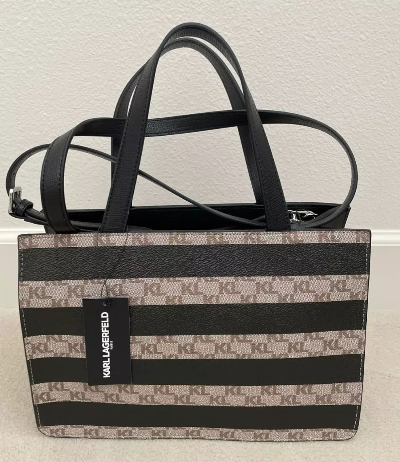 Karl Lagerfeld Paris™ Logo Black Leather Satchel Shoulder & Crossbody Bag - Image 2