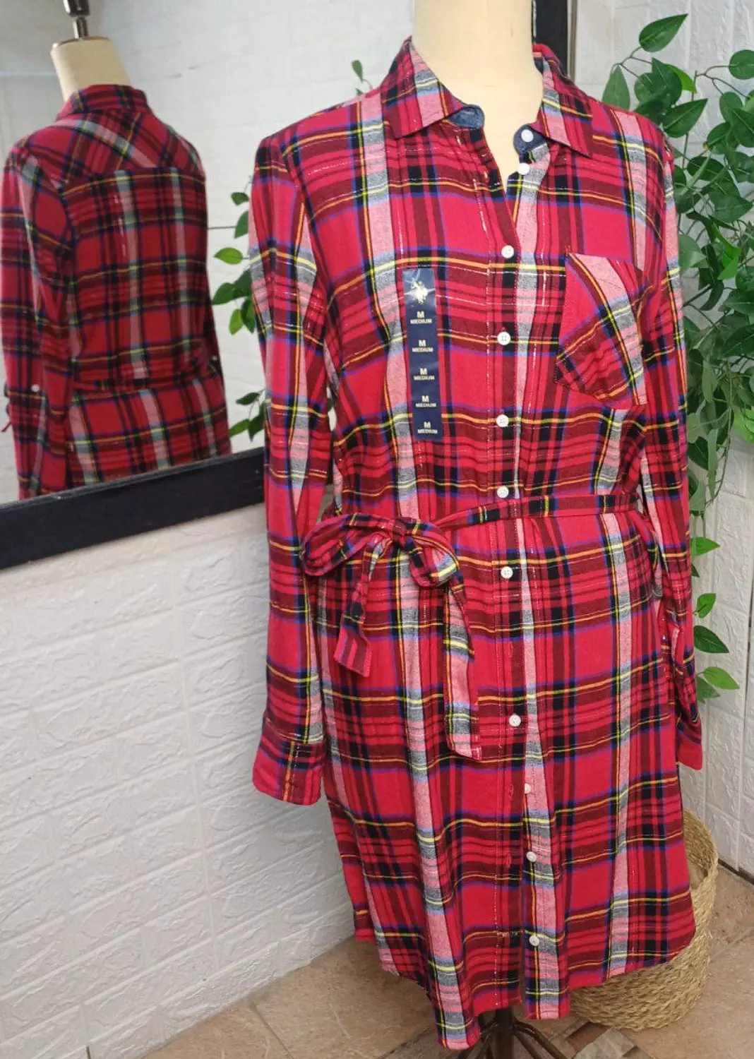(U.S. polo Assn shirt dress Red Plaid (Tartan - Image 2