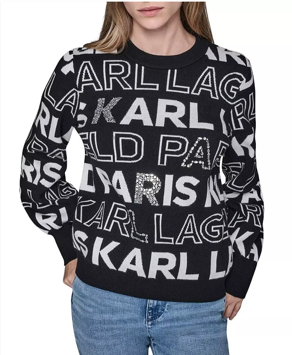 KARL Lagerfeld Paris knit sweater featuring a bold, all-over logo design - Image 2