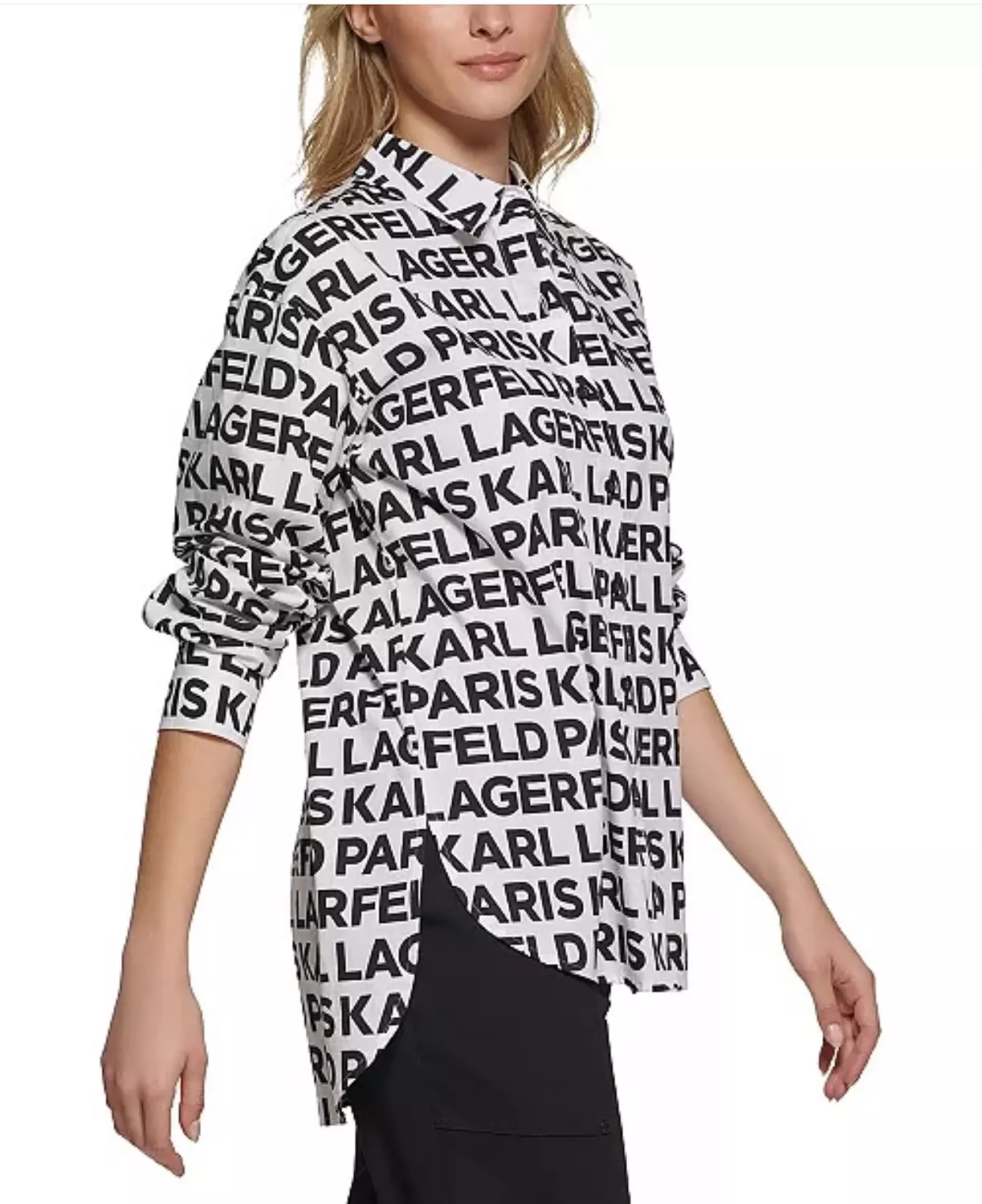 Karl Lagerfeld Paris Women’s Allover Logo Shirt – Black & White - Image 2