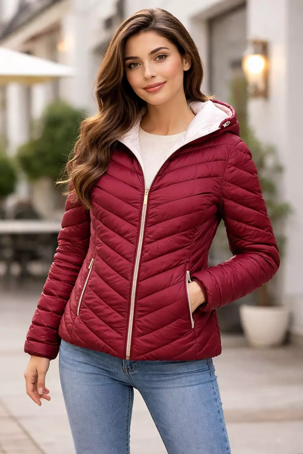 This is a red women's padded jacket Michael Kors - Image 2