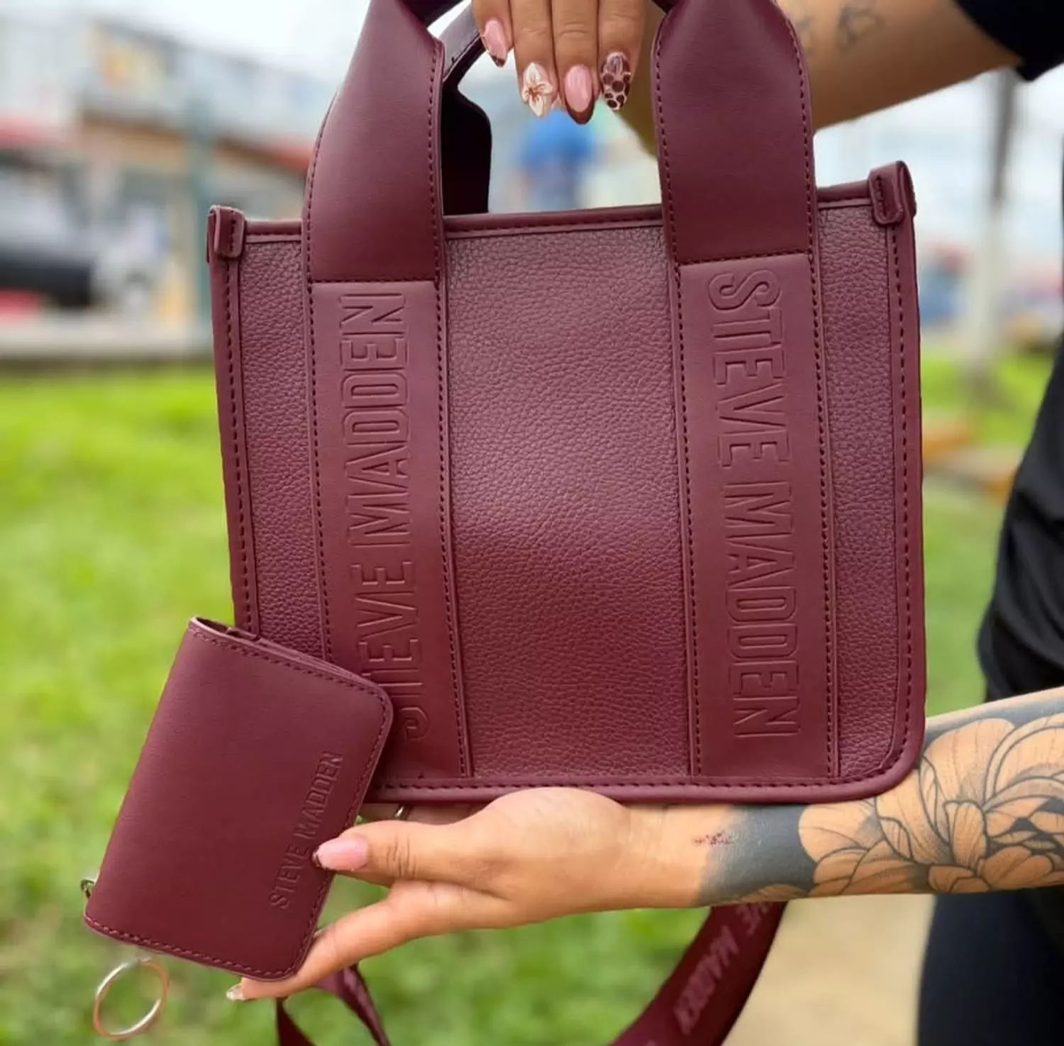 Steve Madden Deep Burgundy Tote with wallet - Image 3