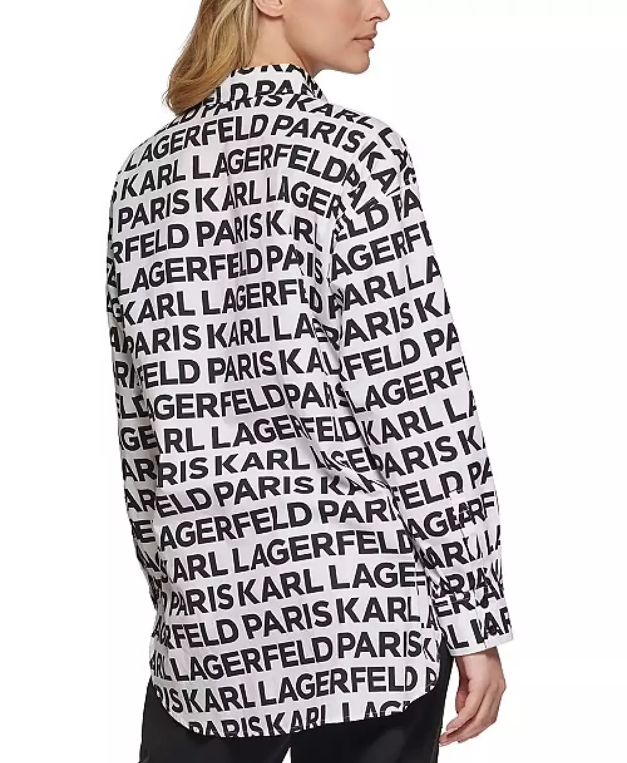 Karl Lagerfeld Paris Women’s Allover Logo Shirt – Black & White - Image 3