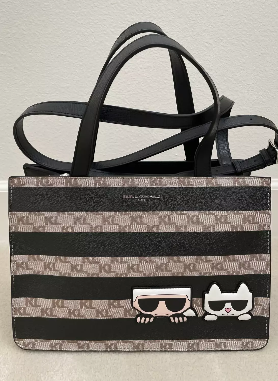 Karl Lagerfeld Paris™ Logo Black Leather Satchel Shoulder & Crossbody Bag - Image 4