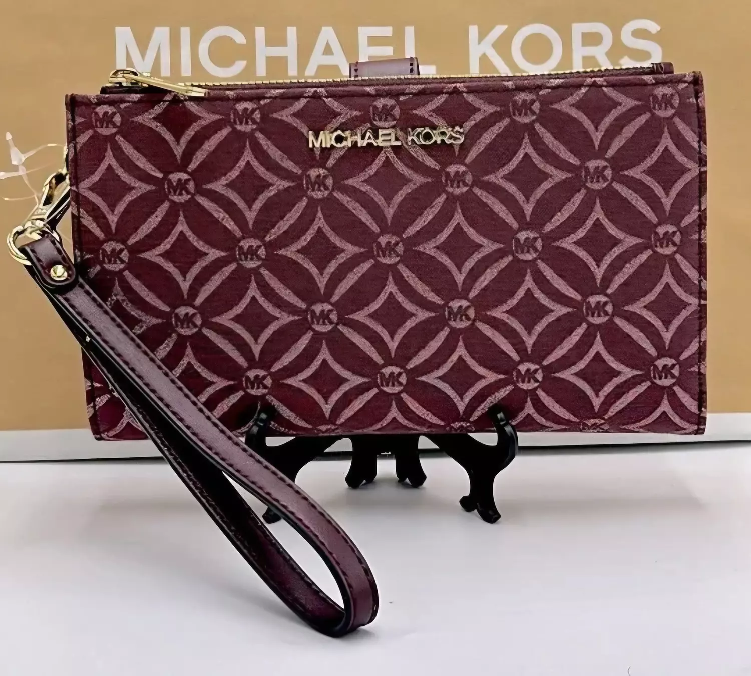Michael Kors Jet Set Travel Lg Double-Zip Wristlet-Wallet-PhoneHolder Oxblood - Image 6