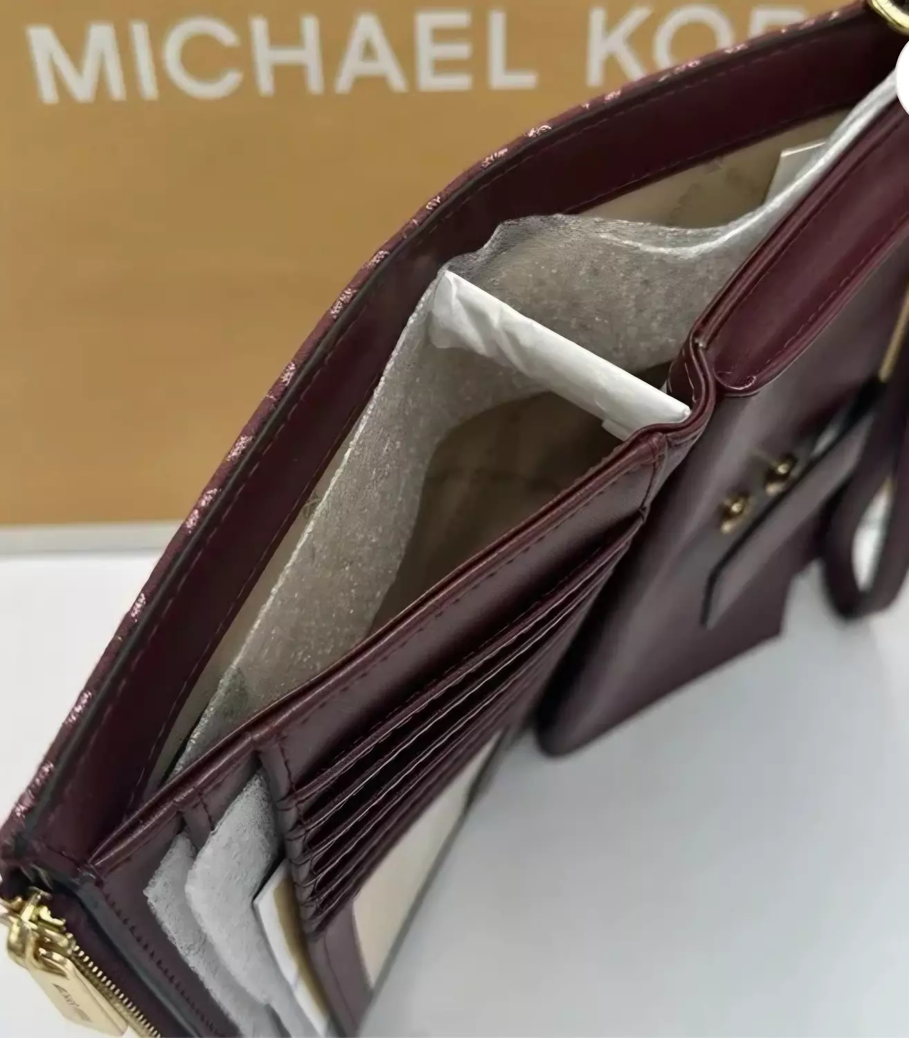 Michael Kors Jet Set Travel Lg Double-Zip Wristlet-Wallet-PhoneHolder Oxblood - Image 7