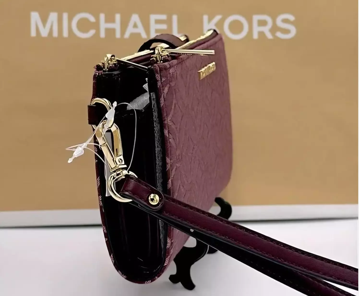 Michael Kors Jet Set Travel Lg Double-Zip Wristlet-Wallet-PhoneHolder Oxblood - Image 8